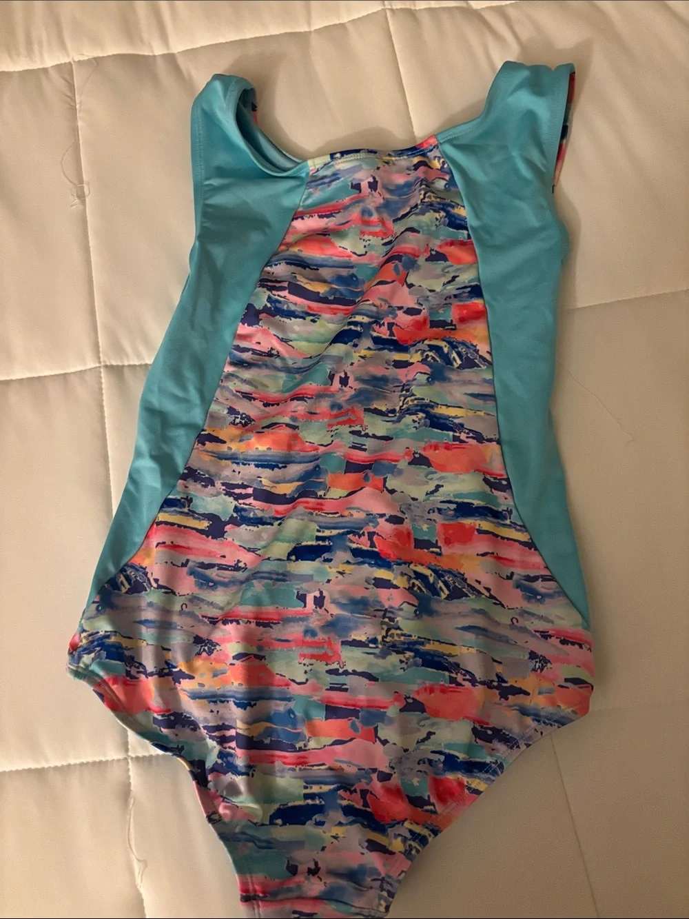 art class Girls' Multicolor Abstract One-Piece Swimsuit with Aqua Panels